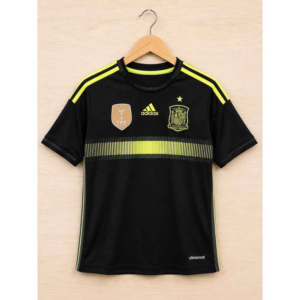 Adidas Spain 2014 Away Soccer Jersey Youth S 9-10Y Black Neon Climacoola